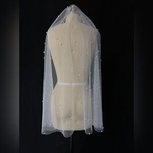 Elegant White Pearl-Embellished Veil
